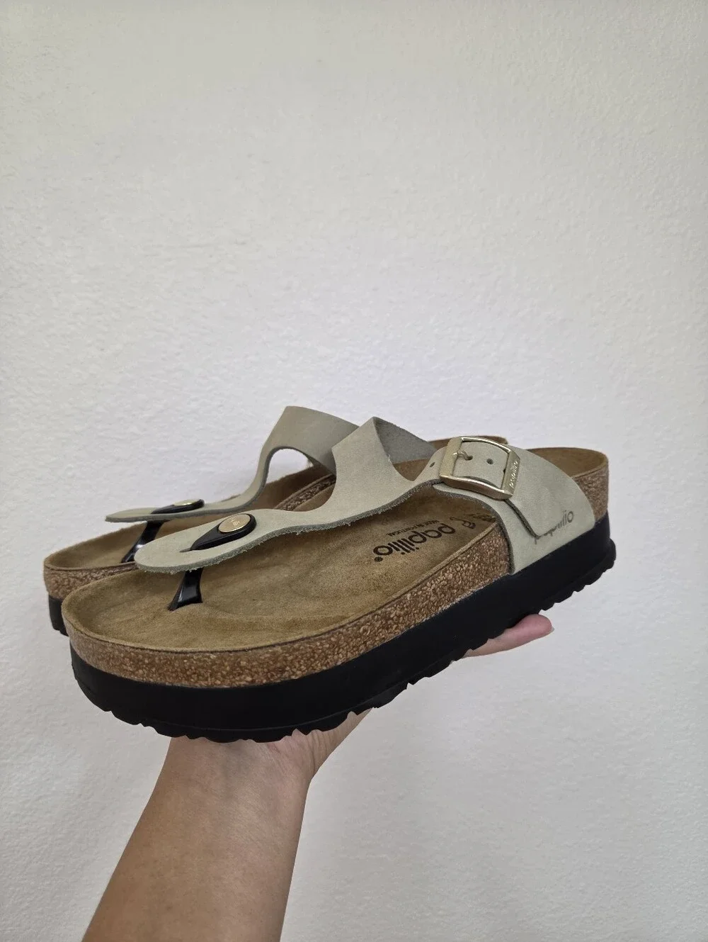 Papillio Tan Suede Toe-Post Sandals with Buckle